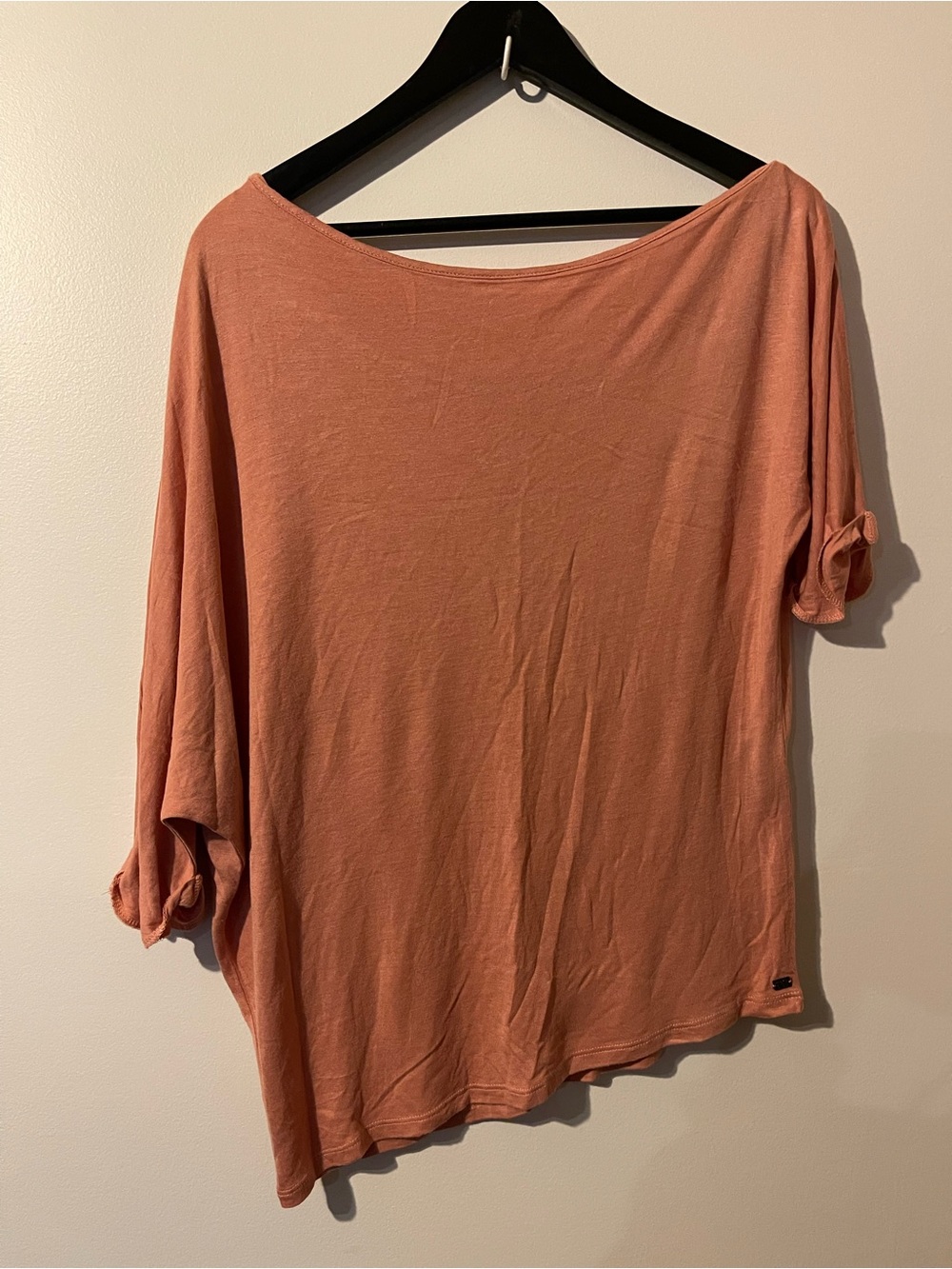 Monk & Lou Dusty Rose Off Shoulder Asymmetric Slouchy Top L